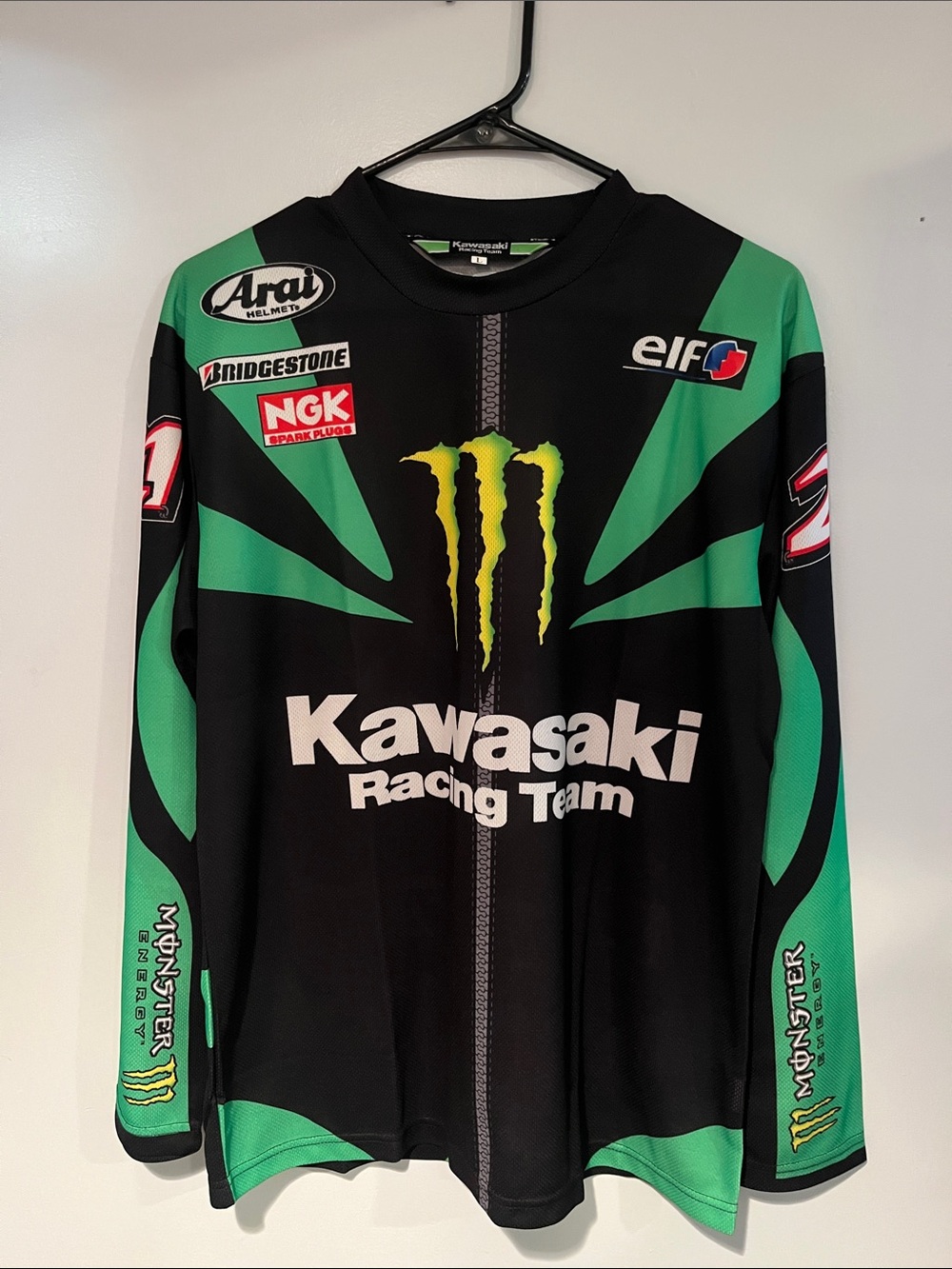 Kawasaki' Long Sleeve Racing Top - Black & Green